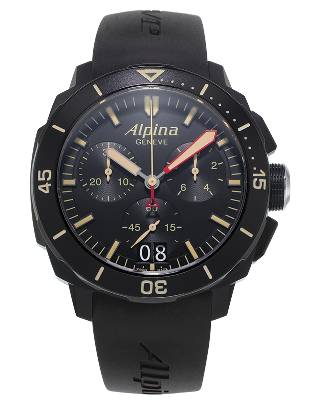 Alpina Seastrong Diver 300 Big Date Chronograph PVD Black On Strap AL-372LBBG4FBV6