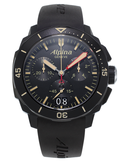 Alpina Seastrong Diver 300 Big Date Chronograph PVD Black On Strap AL-372LBBG4FBV6