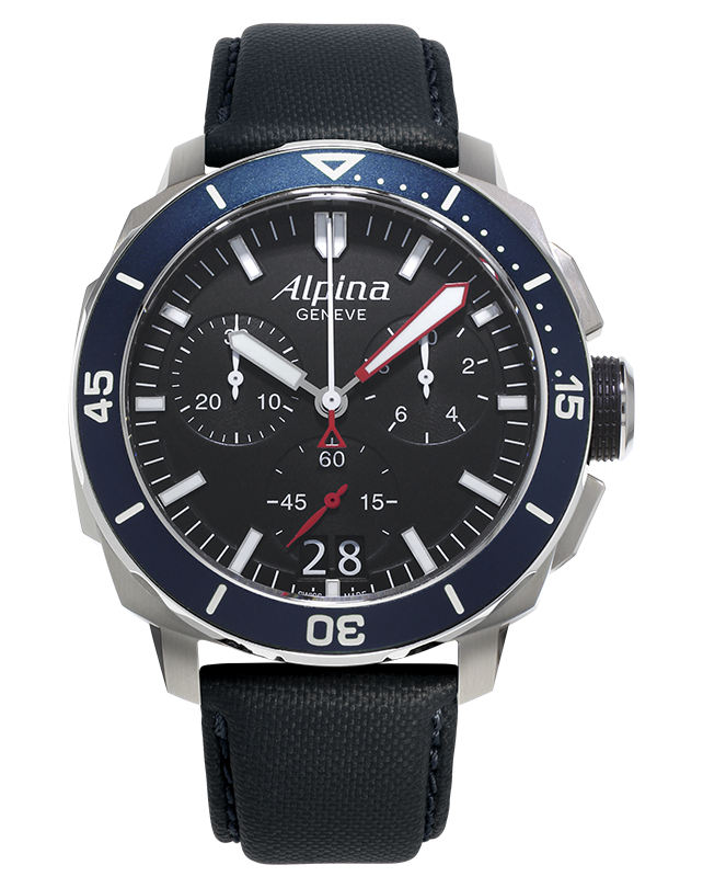 Alpina Seastrong Diver 300 Big Dare Chronograph Stainless Steel Black/Navy On Strap Men's Watch AL-372LBN4V6