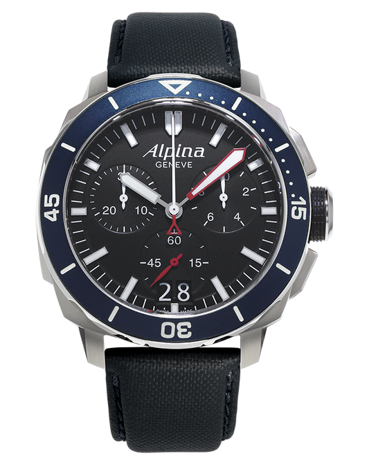 Alpina Seastrong Diver 300 Big Dare Chronograph Stainless Steel Black/Navy On Strap Men's Watch AL-372LBN4V6