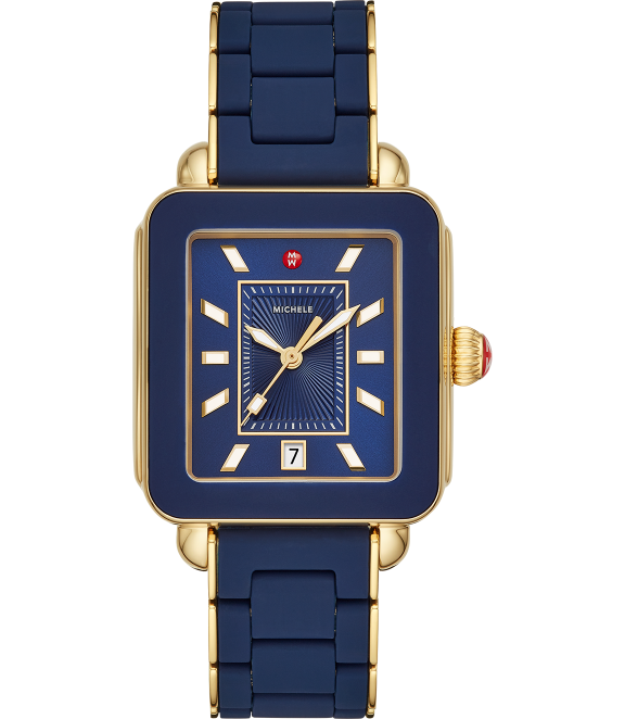 Michele Deco Sport Gold Deep Blue Wrapped Silicone On Bracelet MWW06K000017