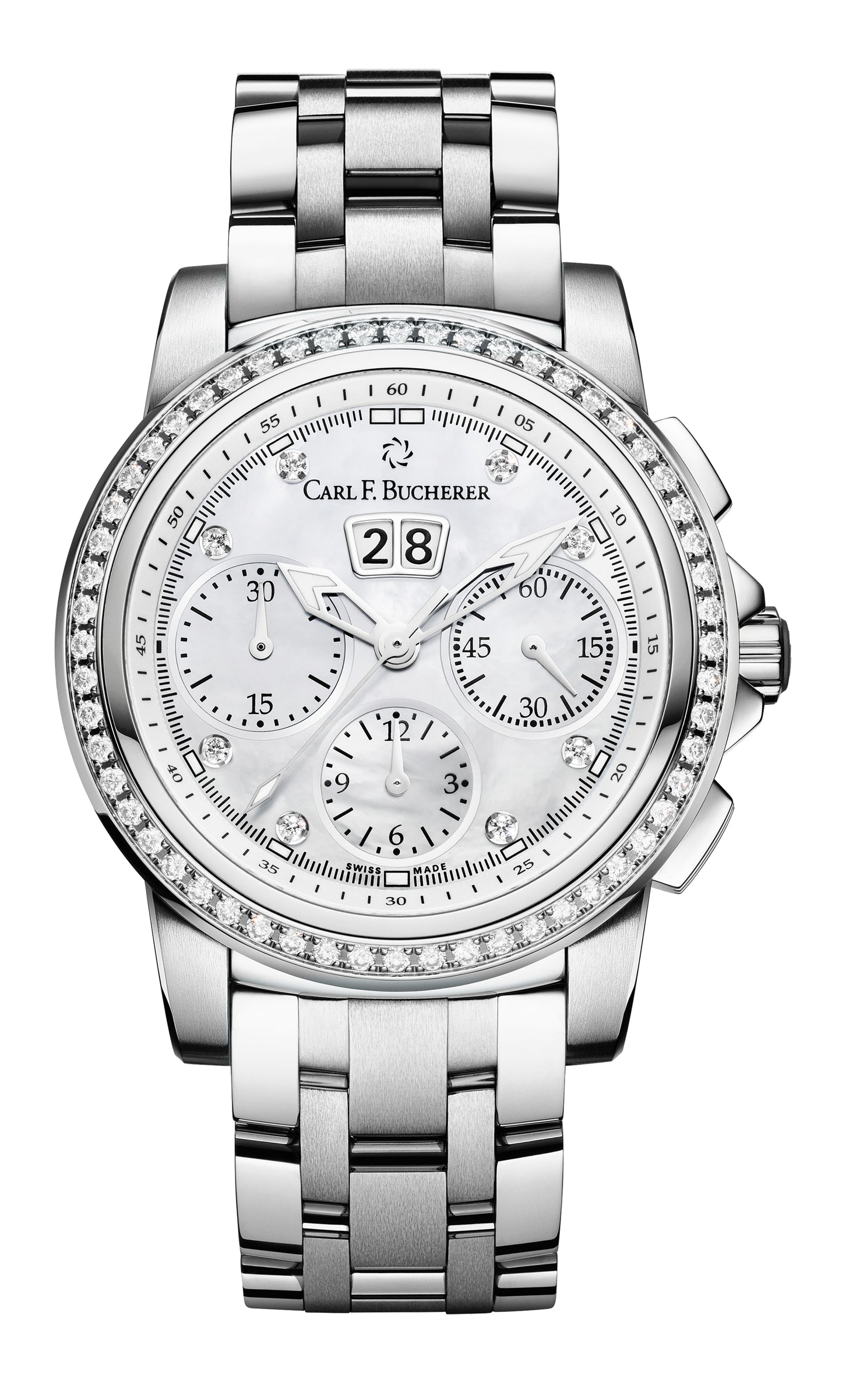 Carl F. Bucherer Patravi ChronoDate Stainless Steel Diamonds On Bracelet 00.10611.08.74.33