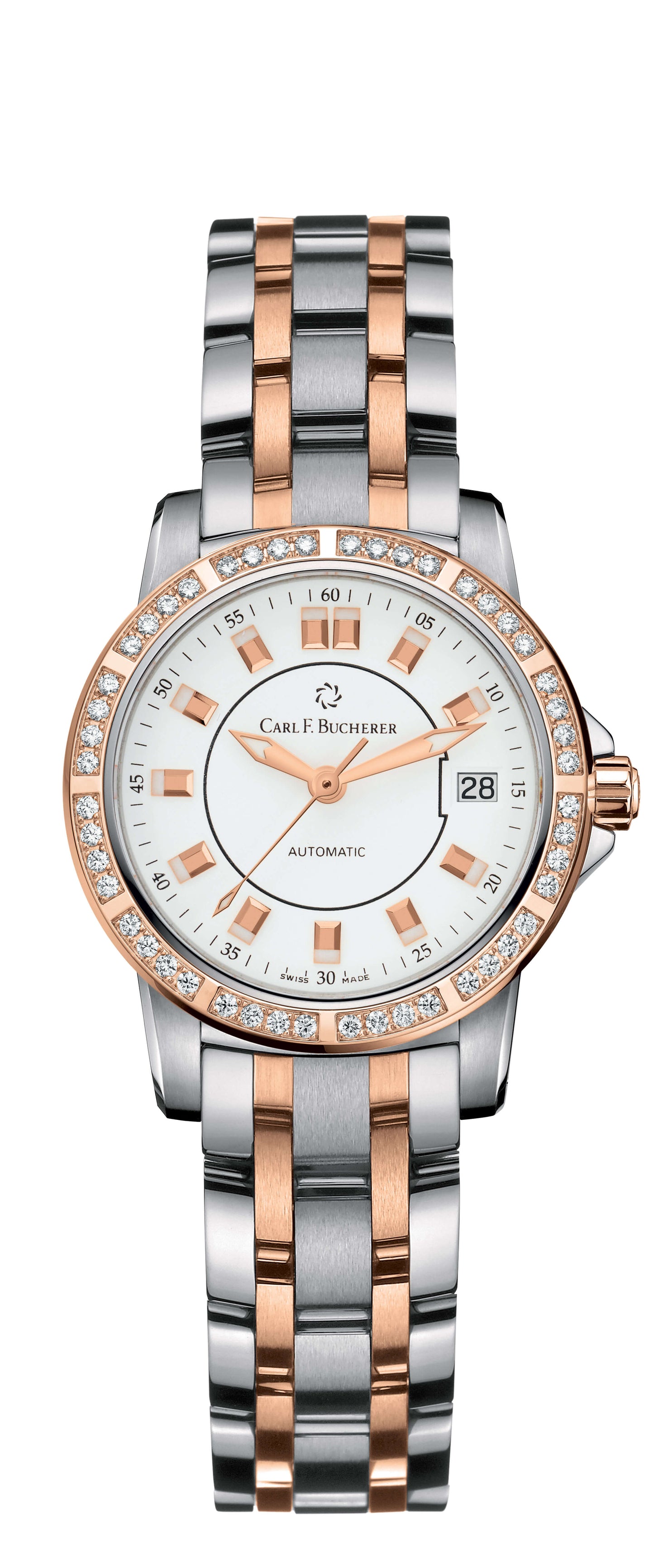 Carl F. Bucherer Patravi AutoDate Two Tone Diamonds On Bracelet Ladies Watch 00.10621.07.23.31