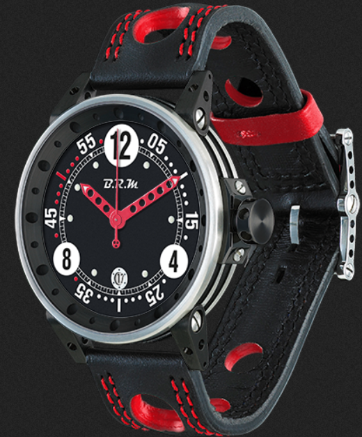 B.R.M. V6 44 Automatic Stainless Steel Black Red Dial On Strap V644BNAR