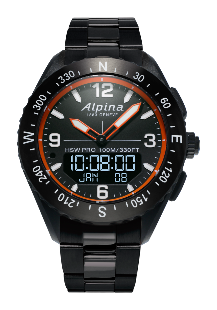 Alpina AlpineRX Analog-Digital PVD Black/Orange On Bracelet Men's Watch AL-283LBO5AQ6B