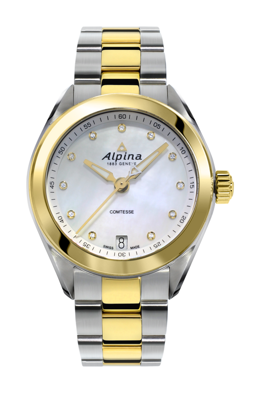 Alpina Comtesse Quartz Two Tone MOP Diamond Dial On Bracelet AL-240MPWD2C3B