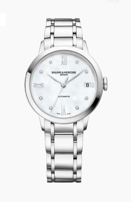 Baume & Mercier Classima Automatic Stainless Steel MOP Diamond Dial Ladies Watch On Bracelet MOA10496