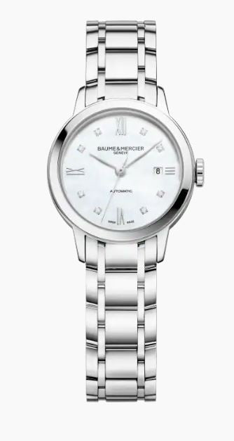 Baume & Mercier Classima Automatic Stainless Steel MOP Diamond Dial Ladies Watch On Bracelet MOA10493