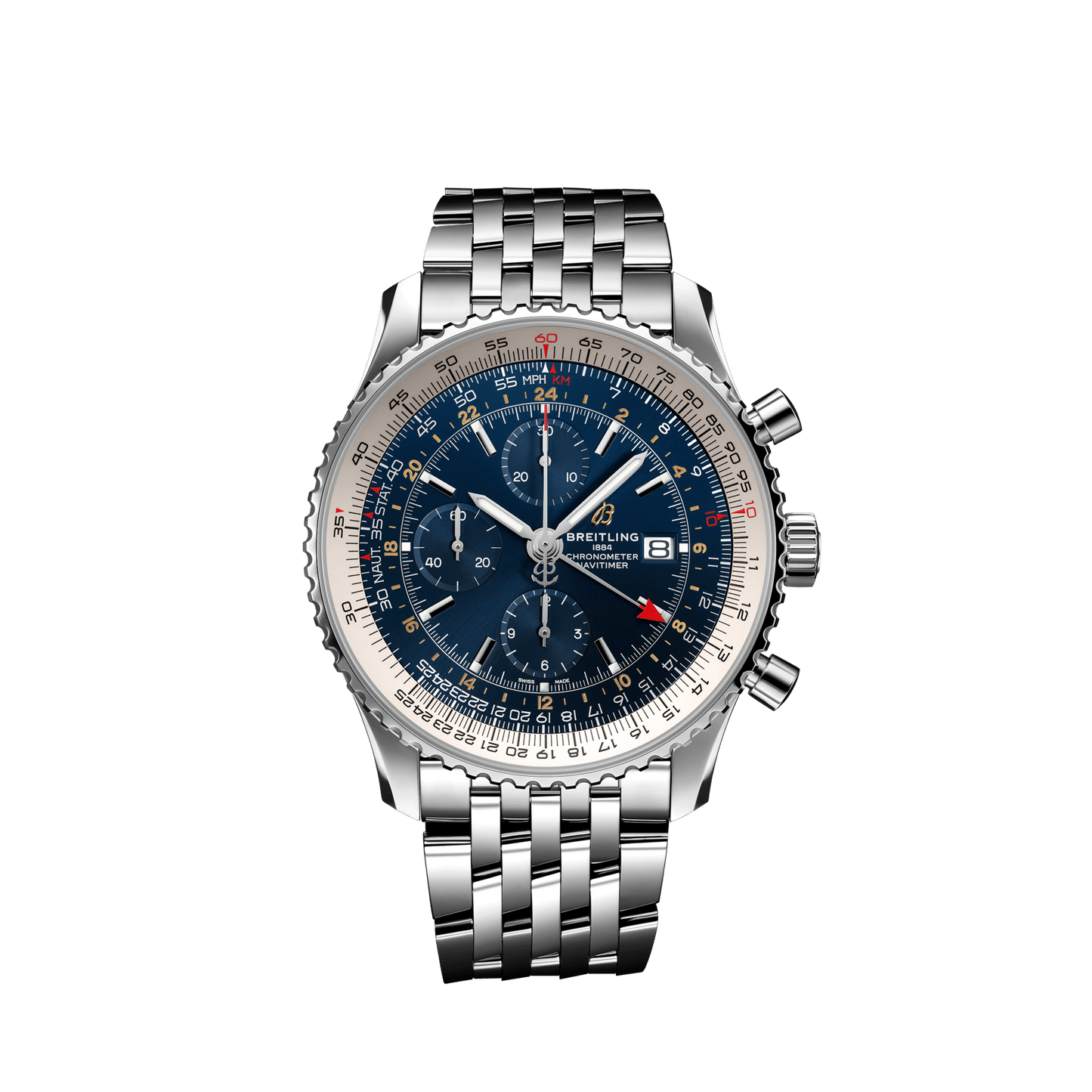 Breitling Navitimer Chronograph GMT 46 Stainless Steel On Steel Bracelet Men's Watch A24322121C2A1