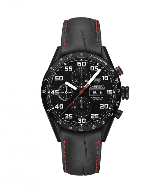 Tag Heuer Carrera Calibre 16 Day Date Automatic Chronograph Black PVD On Strap Men's Watch CV2A83.FC6393