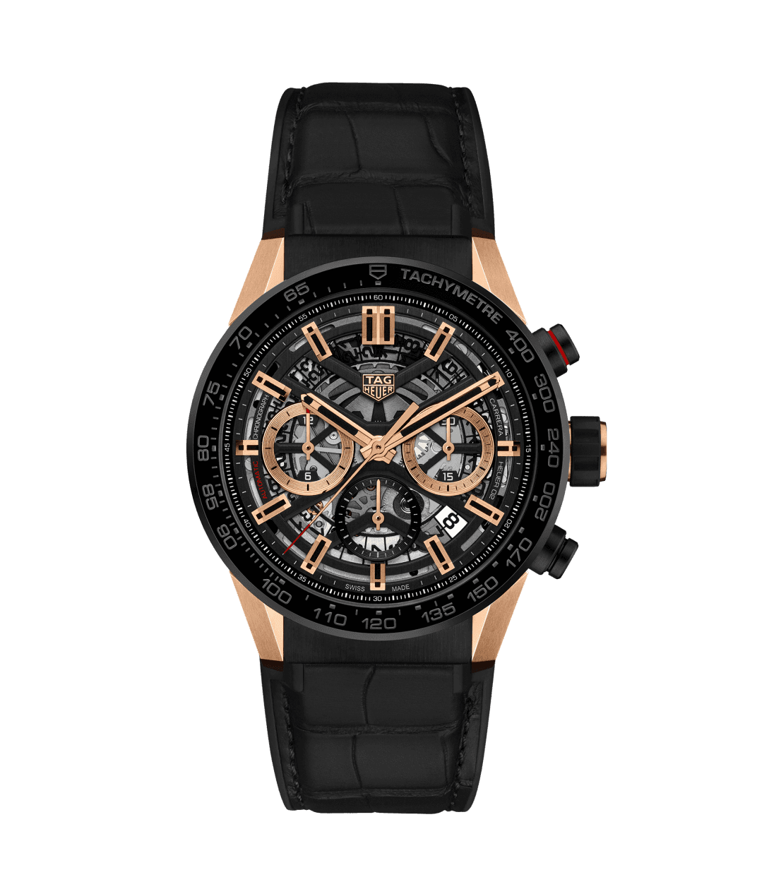 Tag Heuer Carrera Calibre Heuer 02 Automatic Chronograph Rose Gold Black PVD On Strap Men's Watch CBG2050.FC6426