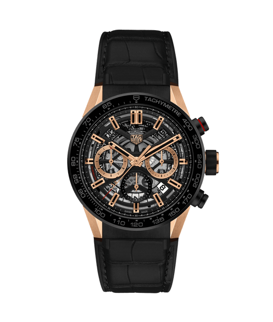 Tag Heuer Carrera Calibre Heuer 02 Automatic Chronograph Rose Gold Black PVD On Strap Men's Watch CBG2050.FC6426