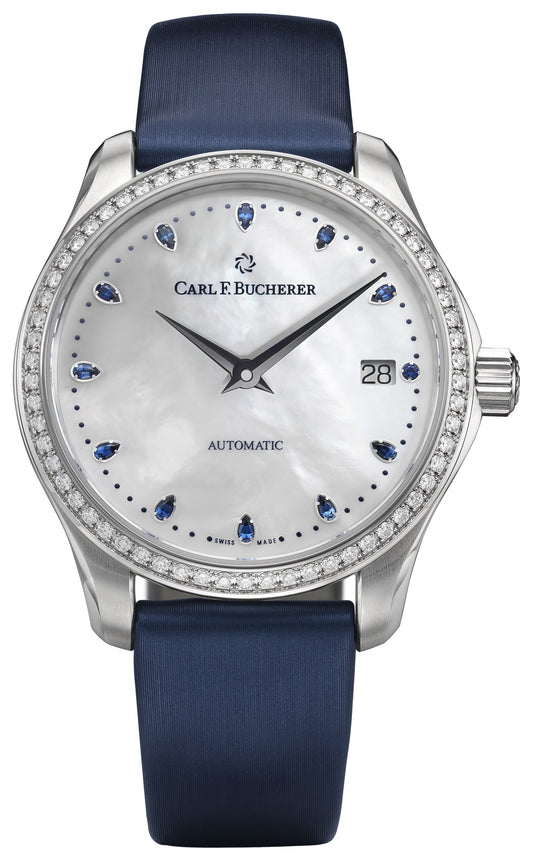 Carl F. Bucherer Manero Autodate Bucherer Blue Stainless Steel MOP Diamond Bezel On Strap 00.10922.08.79.99