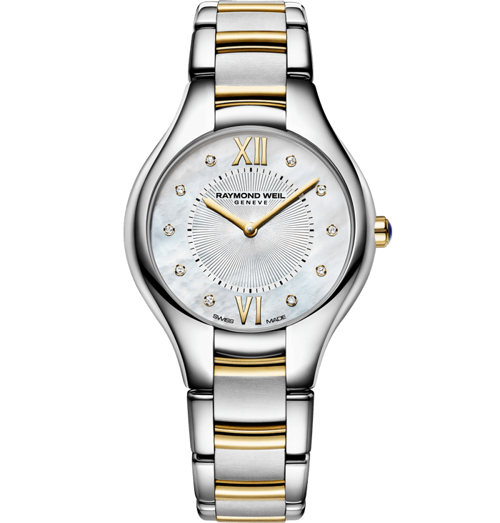 Raymond Weil Noemia 32mm Two-Tone MOP Diamond Dial On Bracelet Ladies Watch 5132-STP-00985