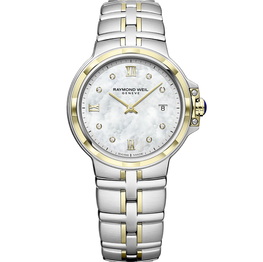 Raymond Weil Parsifal 30mm Two-Tone MOP Diamond Dial On Bracelet Ladies Watch 5180-STP-00995