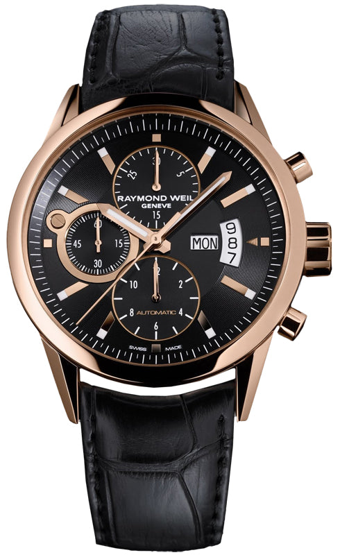 Raymond Weil Freelancer 42mm 18kt Rose Gold Automatic Chronograph On Strap Men's Watch 17740-G-20001