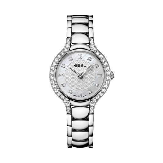 Ebel Beluga Quartz Stainless Steel Mother Of Pearl Diamond Dial Diamond Bezel On Bracelet Ladies Watch 1216465