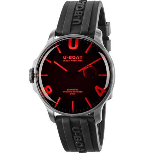 U-Boat DARKMOON 44 Red SS on Rubber Strap 8465