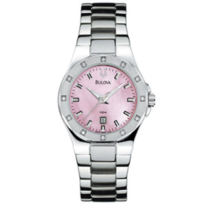 Bulova Stainless Steel & Diamond Womens Sport Dress Watch 63R39