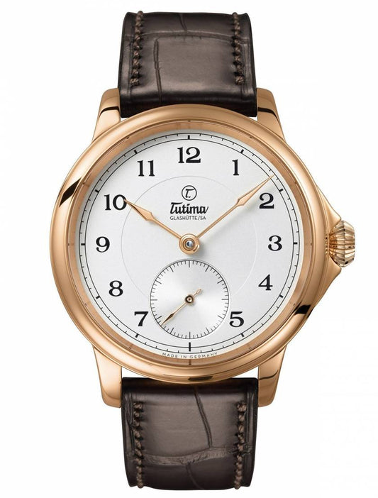 Tutima Patria Manual Wind Rose Gold Small Seconds Silver Dial Arabic Numerals On Alligator Strap 6600-01