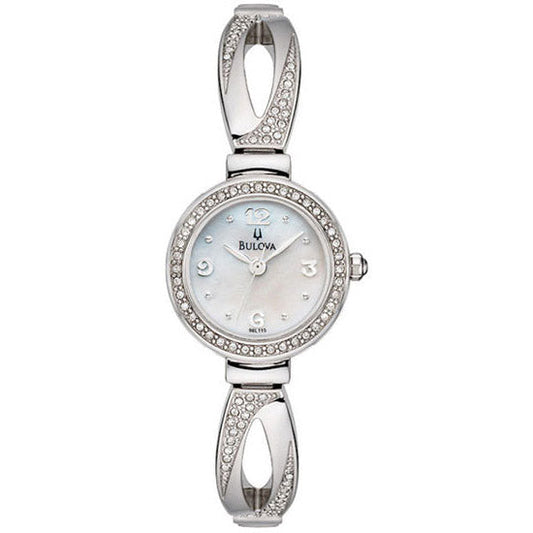 Bulova Women's Swarovski Crystal Bangle Bracelet Mother of Pearl Dial Watch #96L115