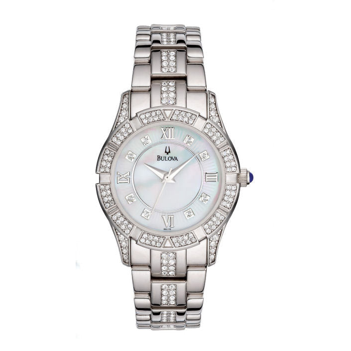 Bulova Women's Swarovski Crystal Bracelet Mother of Pearl Dial Watch #96L116