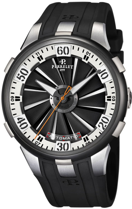 Perrelet Turbine XL Automatic Steel Titanium With PVD Black Bezel Black/Silver Dial On Rubber A1050/4