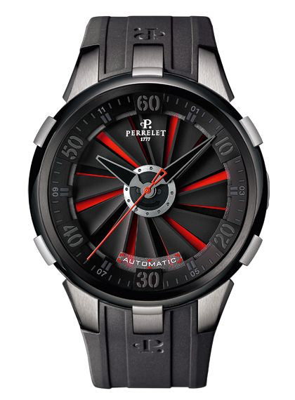 Perrelet Turbine XL Automatic Steel Titanium With PVD Black Bezel Black/Red Dial On Rubber A1050/6