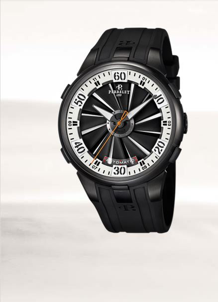 Perrelet Turbine XL Automatic Steel PVD Black/Silver On Rubber A1051/4