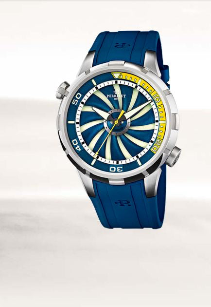 Perrelet Turbine Diver Automatic Steel Blue/Yellow Dial On Rubber A1066/3