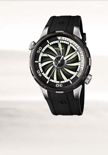 Perrelet Turbine Diver Automatic Steel PVD Black/Silver Dial On Rubber A1067/1