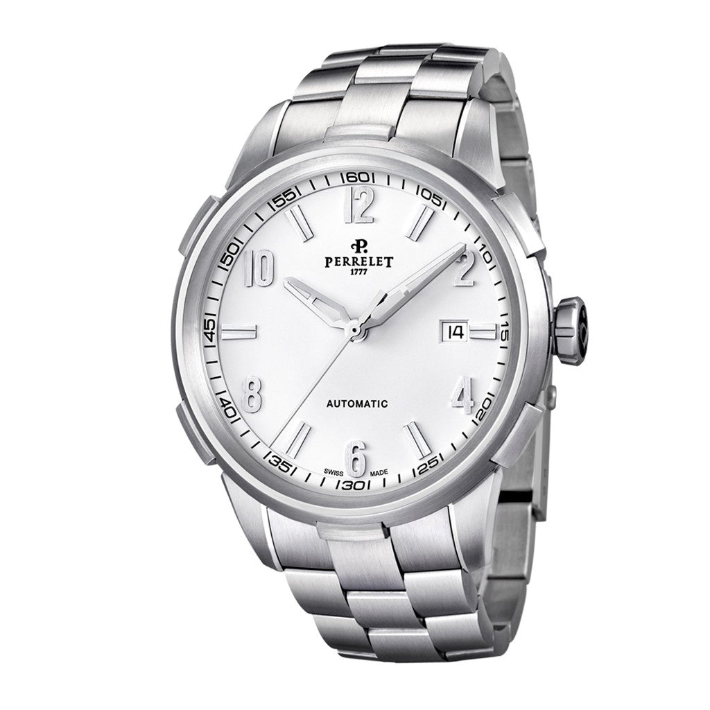 Perrelet Class-T 3 Hands Date Automatic Steel White Arabic Numerals Dial A1068/A