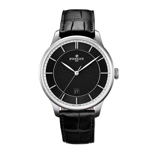 Perrelet First Class Automatic Steel Grained Guilloche Black Dial A1073/5