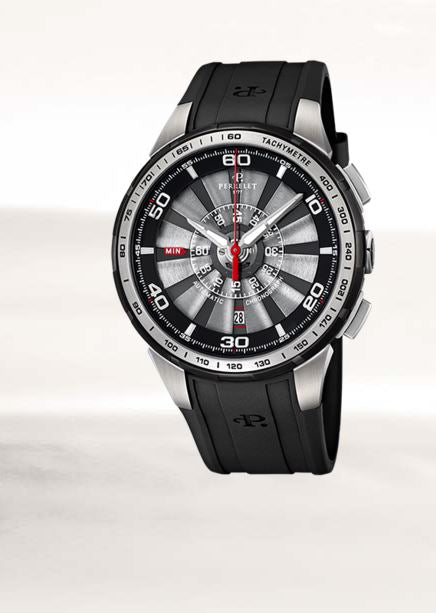 Perrelet Turbine Chrono Automatic Steel Black/Silver Dial On Rubber A1074/2