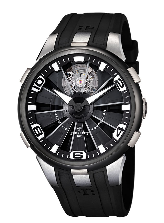 Perrelet Turbillon Steel PVD Black Transparent Sapphire Turbine Black Dial On Rubber A1077/1