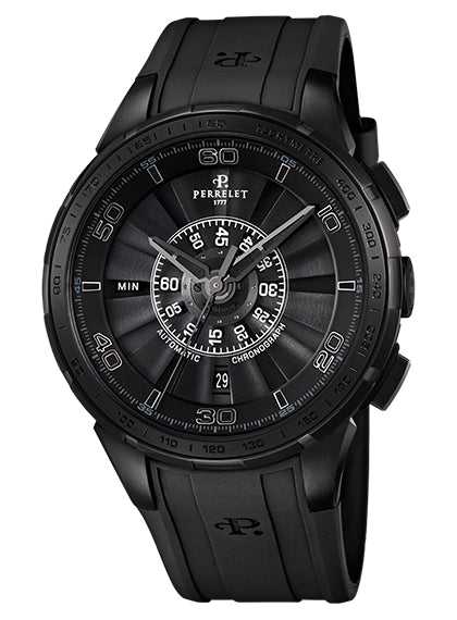 Perrelet Turbine Chrono Automatic Steel PVD Black Dial On Rubber A1079/1