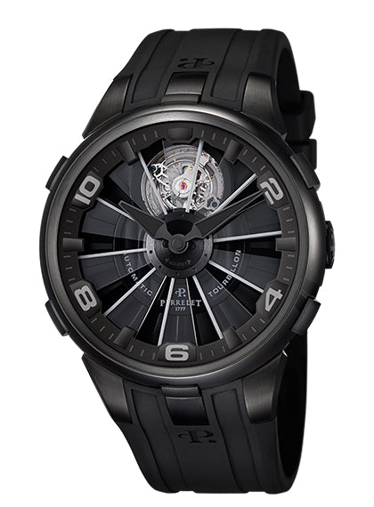 Perrelet Turbillon PVD Black Transparent Sapphire Turbine Black Dial On Rubber A1080/1