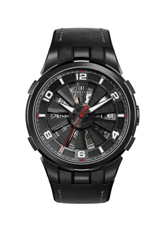 Perrelet Turbine Skeleton Automatic Steel PVD Black Dial On Leather A1081/1A