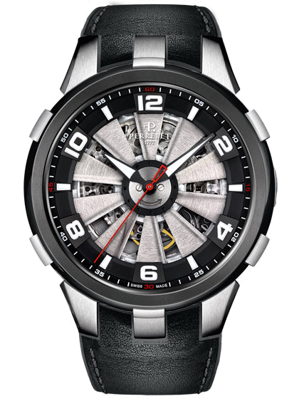 Perrelet Turbine Skeleton Automatic Steel PVD Black/Silver Dial On Leather A1082/1A