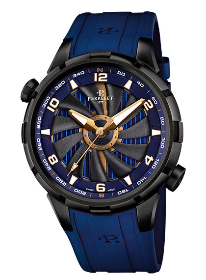 Perrelet Turbine Yacht Automatic PVD Black/Blue Gold Dial On Rubber A1088/1