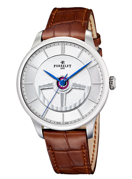 Perrelet First Class Double Rotor Automatic Steel White Grained Guilloche Dial A1090/1