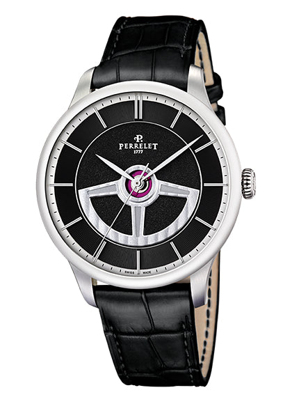 Perrelet First Class Double Rotor Automatic Steel Black Grained Guilloche Dial A1090/2