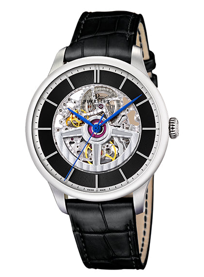 Perrelet First Class Double Rotor Skeleton Automatic Steel Cut-Out Black Guilloche Dial A1091/2