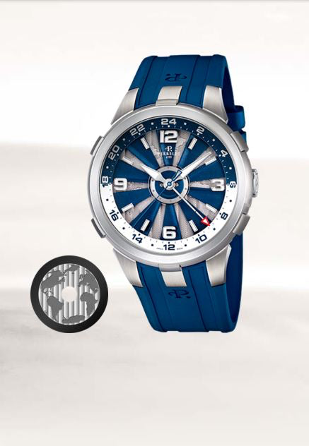 Perrelet Turbine GMT Automatic Steel Blue/White Dial On Rubber A1092/1