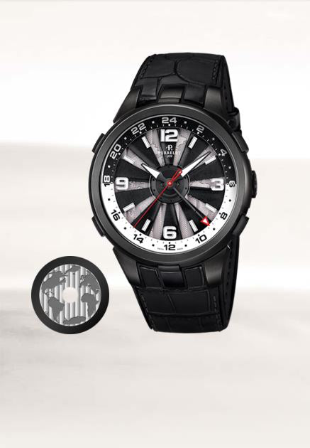 Perrelet Turbine GMT Automatic PVD Black/White Dial On Alligator A1093/1A