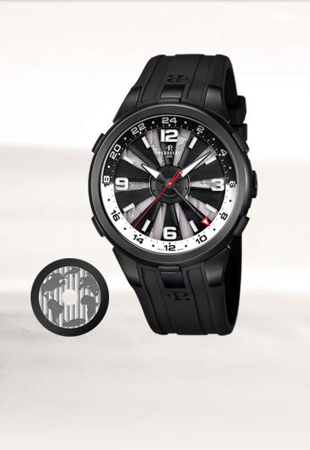 Perrelet Turbine GMT Automatic PVD Black/White Dial On Rubber A1093/1