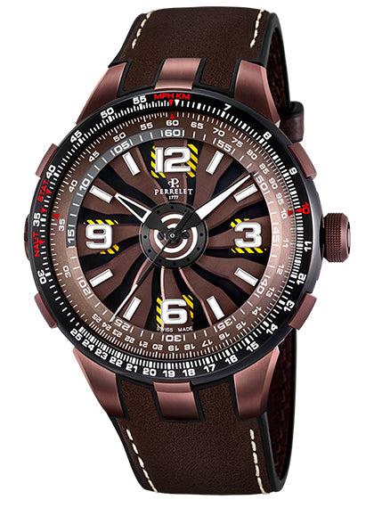 Perrelet Turbine Pilot Automatic Steel PVD Brown/Yellow Dial On Leather A1094/1A