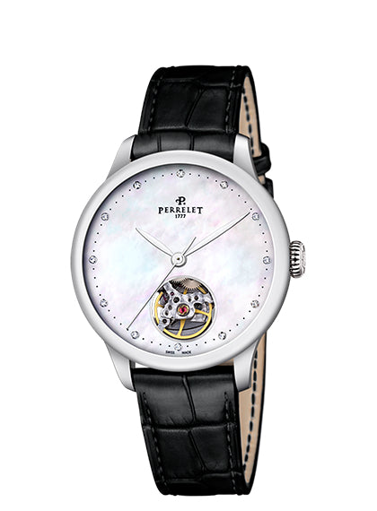 Perrelet First Class Lady Open Heart Automatic Steel Cut-Out White MOP Diamond Dial A2067/3