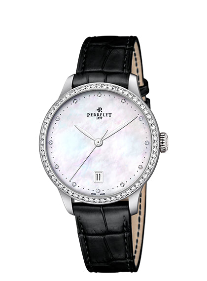 Perrelet First Class Lady Automatic Steel White MOP Diamond Dial Diamond Bezel A2070/3