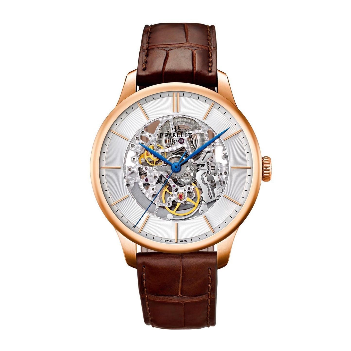 Perrelet First Class Skeleton Rose Gold Cut-Out Guilloche White Dial A3043/1